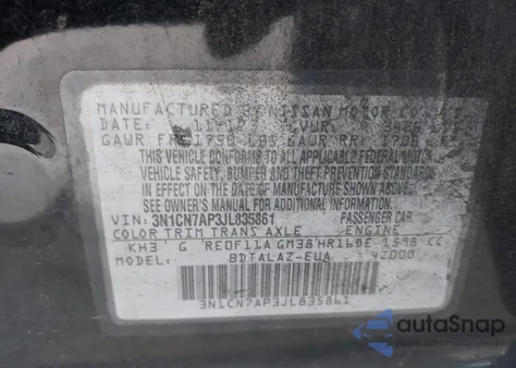 2018 Nissan Versa 1.6 S+ from USA, damaged, VIN 3N1CN7AP3JL835861
